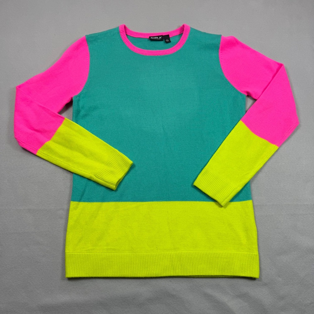 Allen B. by Allen Schwartz Neon Colorblock Sweater Teal Pink Lime Green Medium